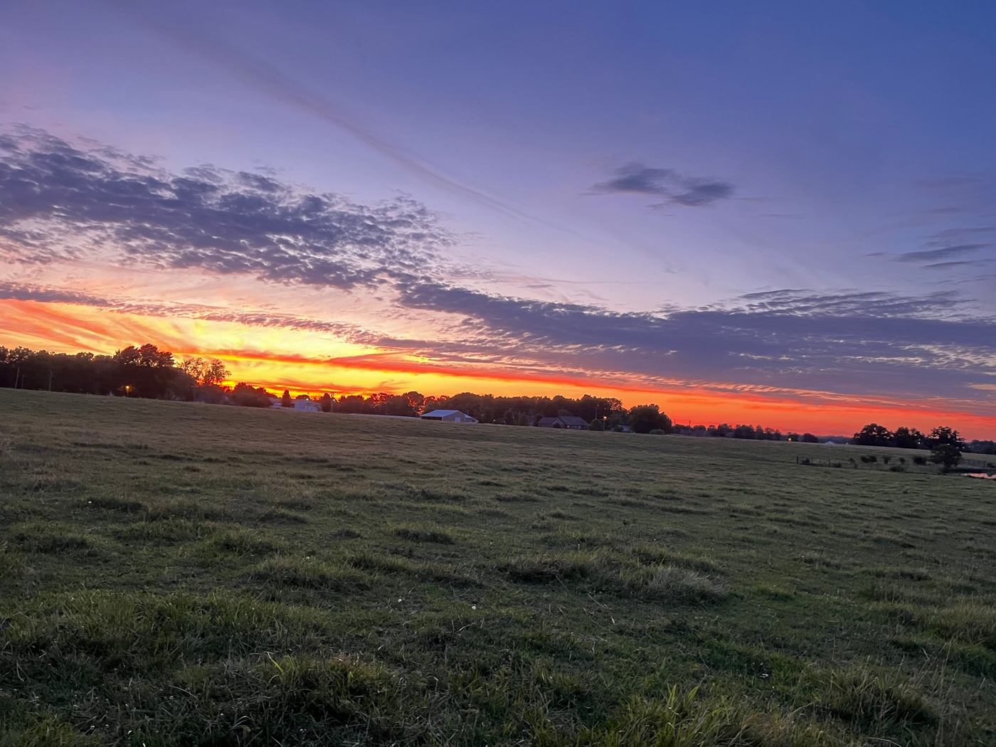 Open pasture ground at sunset in southern Indiana